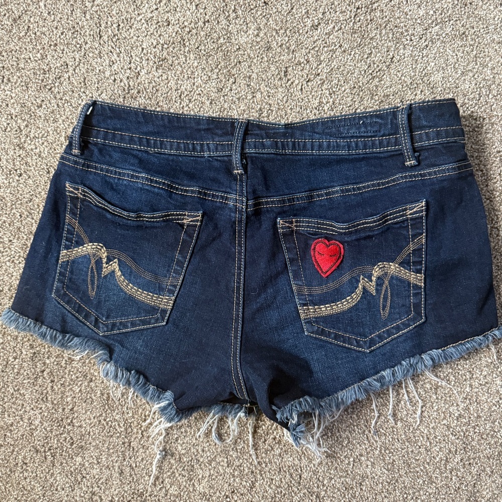 VINTAGE HOT KISS Shorts Mini Low Rise Jeans Shorties Women’s Cici Patches Sz 9 - Picture 3 of 7